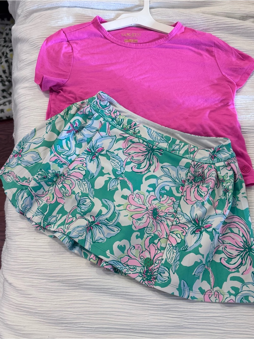Lilly Pulitzer Pink Top with green & Pink Floral Skort Set
